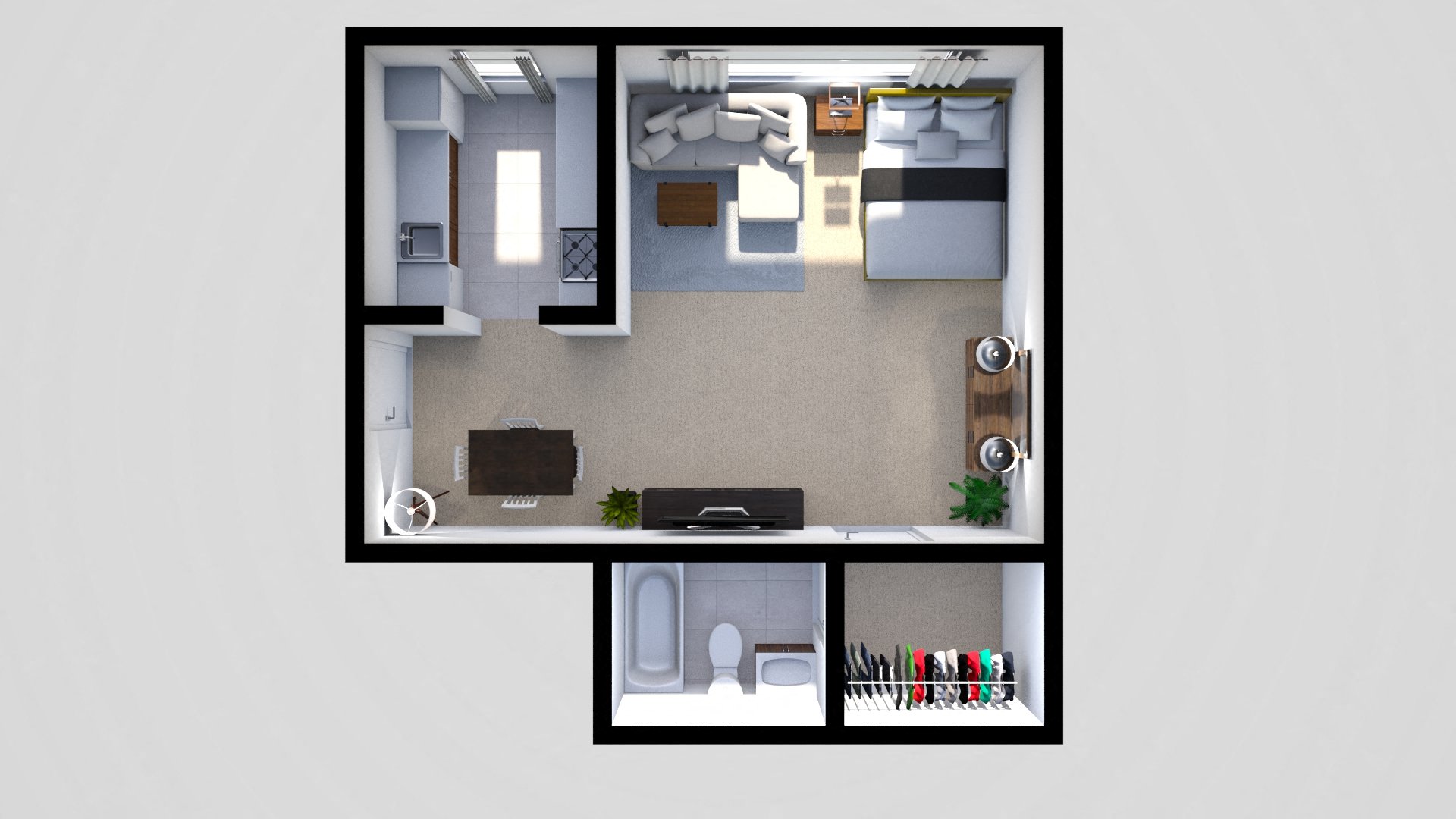 Floor plan for studio, 1 bath, 397 sqft